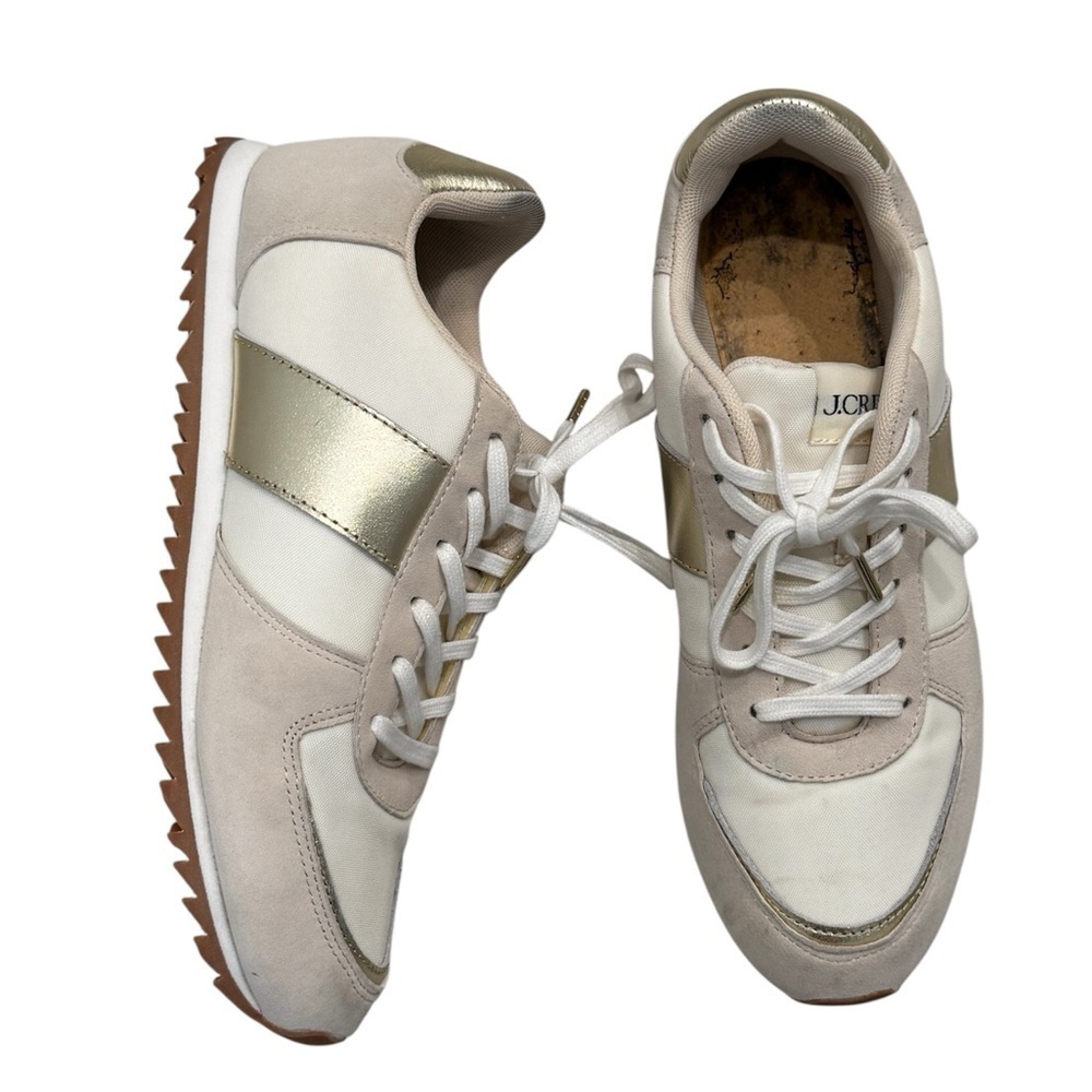 L1. J. Crew Trainer Sneaker in Metallic Colorblock White Tennis Shoes